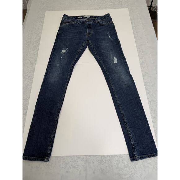 Mens Blue Wash Topman Skinny Stretch Jeans Measurements At 30 X 31 - Picture 1 of 10